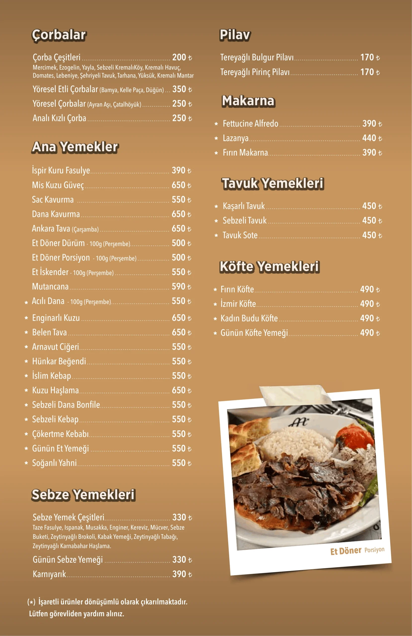Misbaşak Restoran Menü Sayfa 3